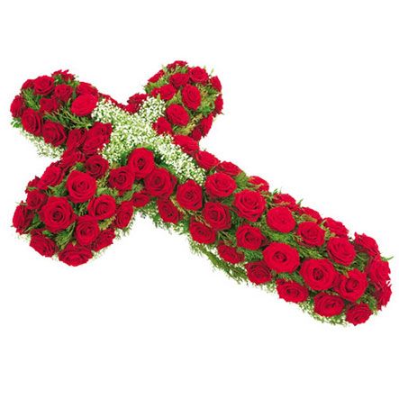 Red Floral Cross – funeral flowers, delivered to any cemetery in Europe