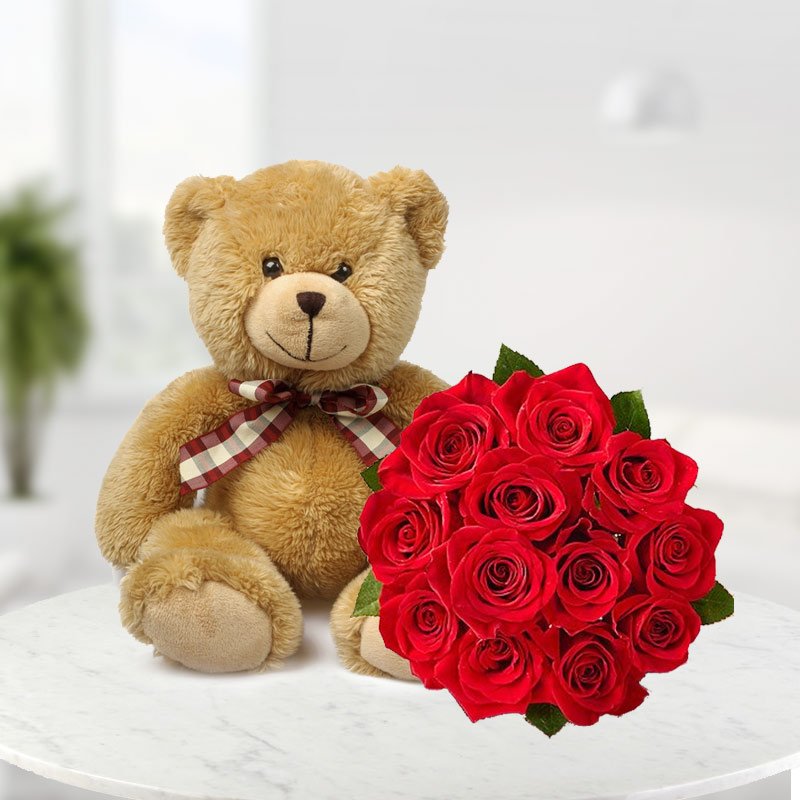 Teddy Bear and Roses – anniversary bouquet, flower delivery across Europe