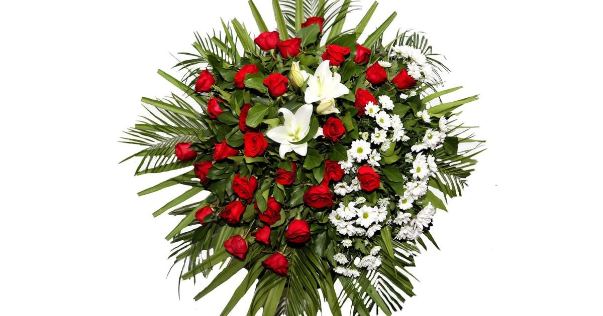 Red and White Funeral Wreath – funeral flowers, delivered to any cemetery in Europe